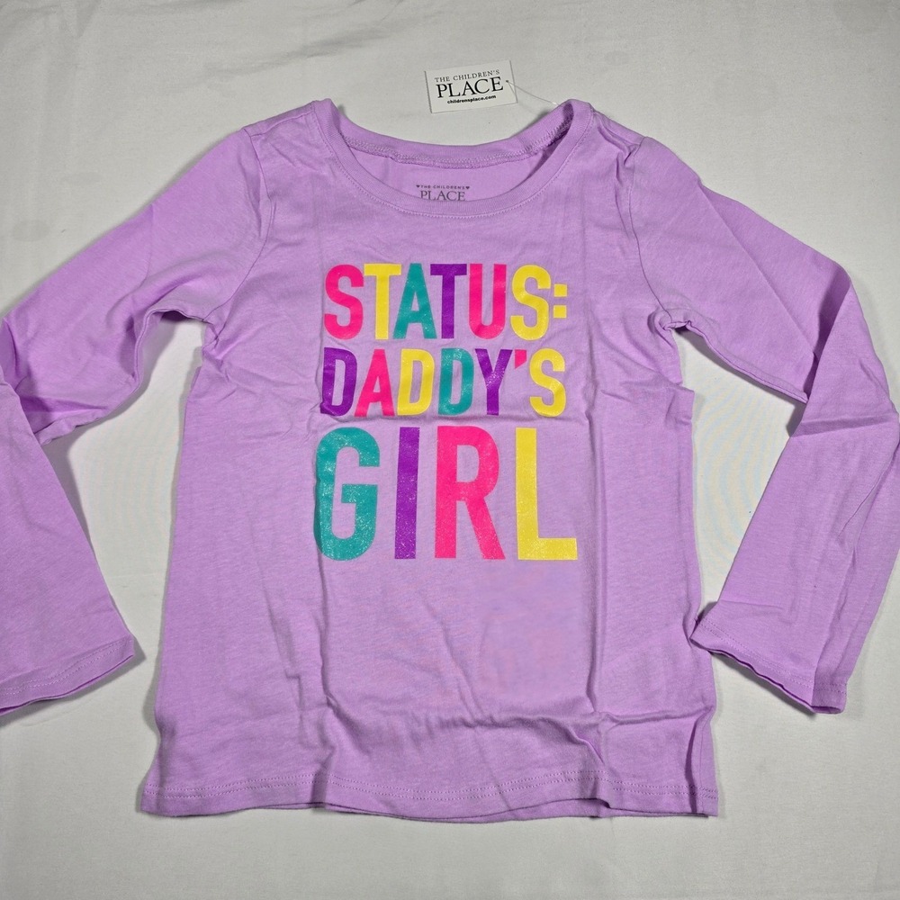 The Childrens Place Girls Purple Status Daddys Girl Glitter Graphic Tee Shirt 5T